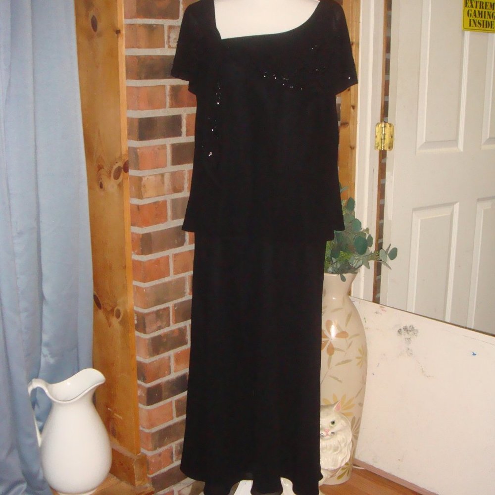Karen Miller Black Layered Beaded Dress 18